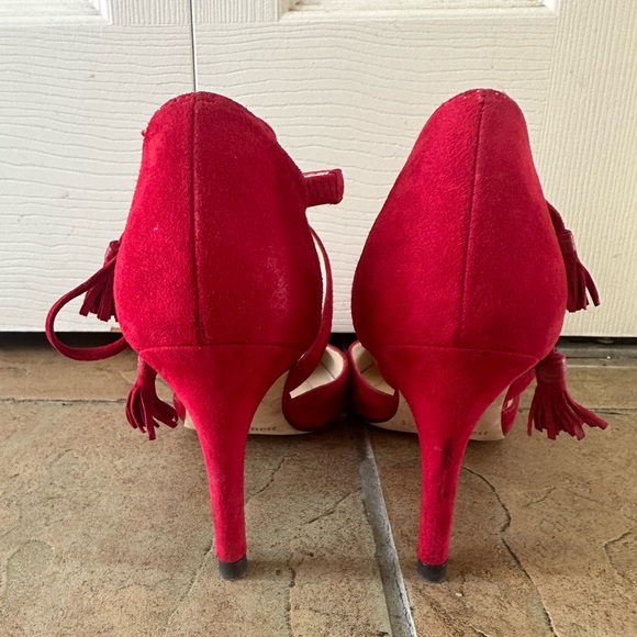 LK Bennett Loren Roca Red Suede Leather Pumps Heels Ankle Tie Size EU 37 US 6.5 - Picture 7 of 15